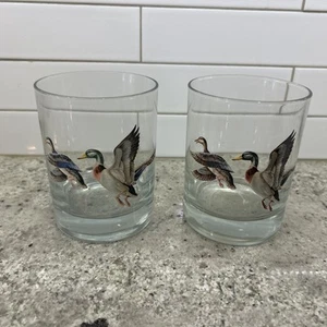 Norman R Warner Highball Glasses With Ducks vintage Set Of 2 - Picture 1 of 4