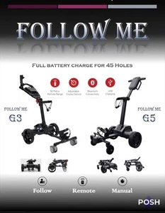 POSH - FOLLOW & REMOTE CONTROL ELECTRIC GOLF TROLLEY + SEAT & UMBRELLA HOLDER! - Picture 1 of 10