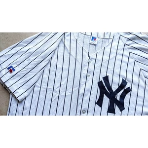 New York Yankees 90s RUSSELL jersey T-shirt "XL" M white Pinstripe MLB vintage - Picture 1 of 4