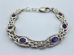 Beautiful Vintage Sterling Silver & Faceted Amethyst Gemstone Bracelet - Picture 1 of 12