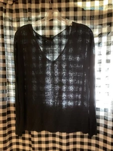 Theory Linen Blend Navy Sheer Long Sleeve Top - Perfect for Layering Small - Picture 1 of 10