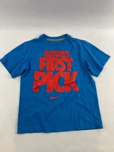 Nike T-Shirt Boy's Size S Blue Short Sleeve Crewneck *Always First Pick* Print - Picture 1 of 8