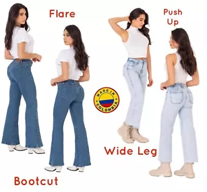Push Up Jeans Pantalones Mujer Colombianos Levanta Cola Flare Bootcut High Rise - Picture 1 of 9