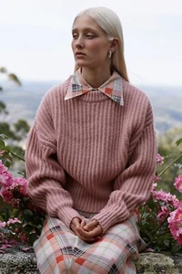 Lee Mathews Knit Jumper Sweater Size XS Pink Lambswool Balloon Sleeve - Picture 1 of 14