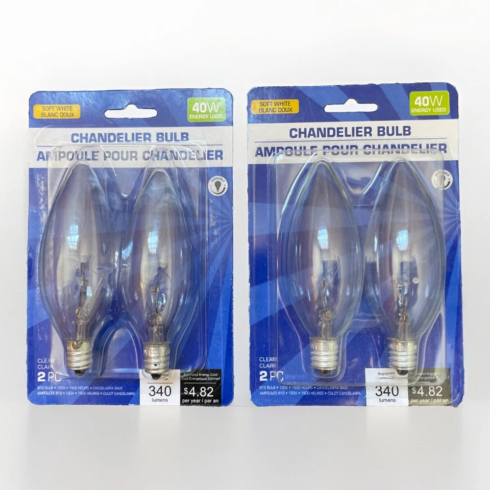 Chandelier Bulbs 2 Pack 40 Wart Soft White Clear NEW - Image 1 of 3