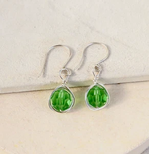 Peridot Green Crystal Earrings Handmade Silver August Birthstone Gift Wrapped - Picture 1 of 6