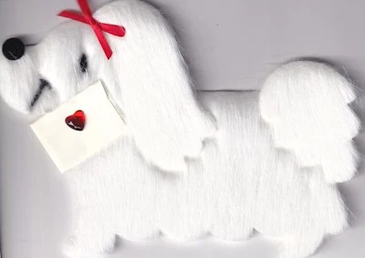 PAPYRUS VALENTINES CARD NIP MSRP $7.95 FUZZY DOG CARD (N23) - Image 1 of 3