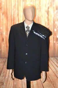 Calvin Klein Men 100% Wool Black 3 Button 2 Pc Suit Sz 42S Wst 35x29 - Picture 1 of 14