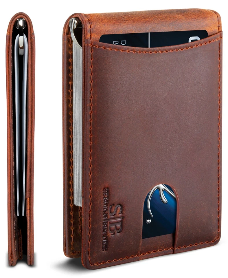 SERMAN BRANDS- Genuine Leather RFID Blocking Slim Minimalist Front Pocket Wallet - Image 1 of 1