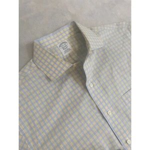 Brooks Brothers Classic Plaid Button Down Shirt Light Blue Yellow 15 1/2-34 - Picture 1 of 6
