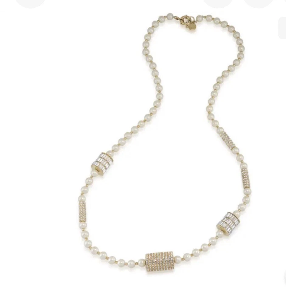 $175 CAROLEE LUX Imitación Perla Pavé Rondelle Cuerda Collar Largo Tono Dorado F241 Foto 1 de 1