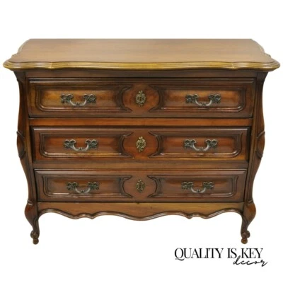 French Provincial Louis XV Country Sienna Cherry Bombe Commode Chest Dresser - Image 1 of 4