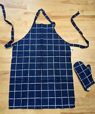 Lot Of 2 Ikea 365+ Kitchen Apron And Oven Mitt Blue Plaid Cotton Full 41"* 30"