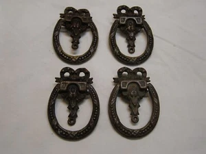 4 Antique Ornate Brass Drawer Pull Drop Pull Handles w/ Screws About 1-1/2" x 2" - Picture 1 of 11