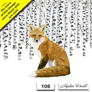(106) DOS servilletas individuales de papel para almuerzo decoupage - RED FOX INVIERNO NIEVE - Imagen 1 de 4