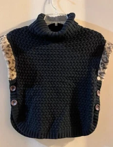 Aspen Kids Adorable Cozy Poncho Sweater size 7- 8 Youth Girls Black Leopard Trim - Picture 1 of 8