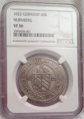 1622 GERMANY Nurnberg Silver Crown 60 Kreuzer NGC Slabbed VF30 - FINEST KNOWN - - Image 1 of 4