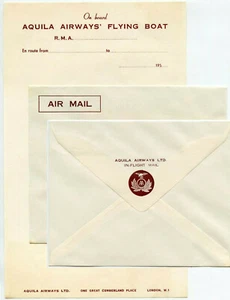 AQUILA AIRWAYS 1950 STATIONÄR AN BORD FLUGBOOT BRIEF + UMSCHLAG SEHR FEIN - Bild 1 von 4
