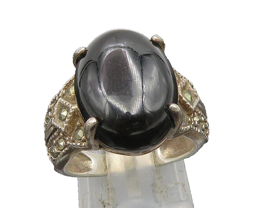 Anillo AVON 925 Plata Vintage Cabujón Negro Ónix y Marcasita Talla 6 RG24809 Foto 1 de 4