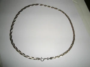 Collier collana vintage Argento 925 massiccio italiano treccia piatta liscia 5mm - Foto 1 di 8