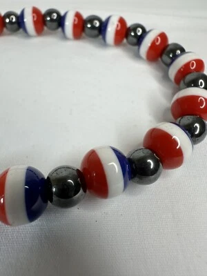 "Collar patriótico de cuentas de hematita rojo blanco azul 4 de julio, 18""" Foto 1 de 4