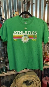 MLB Oakland Athletics A's Majestic T-shirt Men Medium Green Yellow- MESA Arizona - Picture 1 of 3