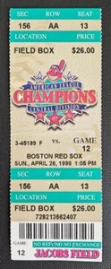 Cleveland Boston Red Sox Baseball Ticket 7/21 1998 Martinez Garciaparra 4/26 PPD - Picture 1 of 2