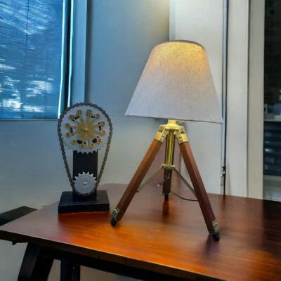 Wooden Tripod Lamp with Jute Shade – Unique Desk & Table Lamp for Bedroom, Offic - Image 1 of 4