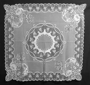 Heritage Lace Teacups White Table Topper Tablecloth 36 X 36 Kitchen Diningroom - Picture 1 of 4