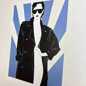 Patrick Nagel Vtg Print Book Plate Playboy Open Black Trench Coat Nude 80s Bold - Picture 1 of 7