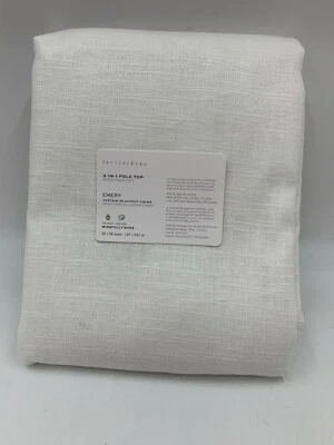 Pottery Barn Emery Linen Blackout Drapes Curtains Panels 50 x 96" White #N162 - Image 1 of 4