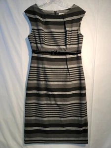 Calvin Klein Womens Size 6 Gray Striped Sleeveless Lined Belted Pencil Dress - Picture 1 of 11
