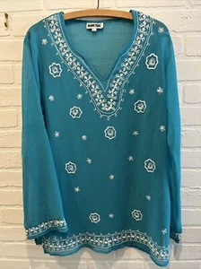 Kaktus Damen Large Overlay Top mit Stickerei V Ausschnitt Langarm Bohemian - Bild 1 von 5