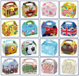 6 x Childrens Kids Themed Party Boxes Carry Food Meal Box Birthday Gift Bag Loot - Picture 1 of 86