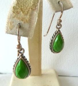 Signed BARSE Teardrop Gaspeite Earrings 925 Sterling Silver 1.25" Pierced - Picture 1 of 4