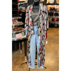 NATORI Small Multi-Color People Print Vintage Geisha Kaffa Belted Tassel Kimono - Picture 1 of 9