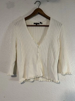 Cárdigan Jeanne Pierre Blanco Acanalado Algodón Grande Costero Abuela Lagenlook Foto 1 de 4