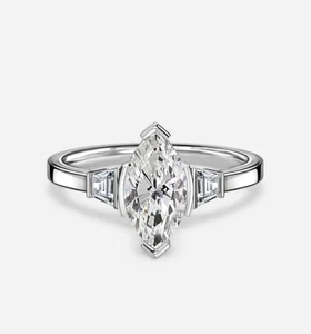 18K White Gold Wedding Ring IGI Certified Lab Grown Diamond 1.25 Ct Marquise Cut - Picture 1 of 10