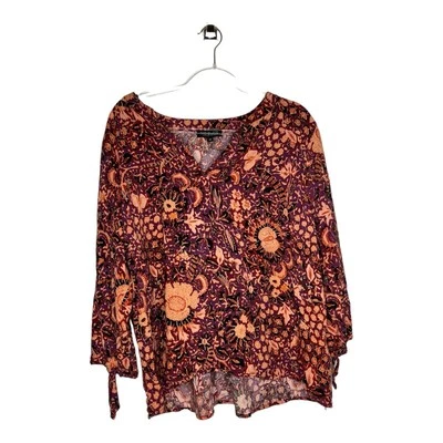 Top Rachel Zoe Mujer Talla 2X Naranja Abstracto Cuello en V Boho Mangas 3/4 Fluido Foto 1 de 4