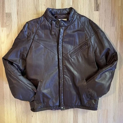 Chaqueta de bombardero de cuero borgoña vintage Berman’s The Leather Experts para hombre talla 42 Foto 1 de 4
