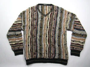 Vtg Lorenzo Textured Sweater Men’s Small 3D Knit Multicolor Cosby Biggie V Neck - Picture 1 of 8