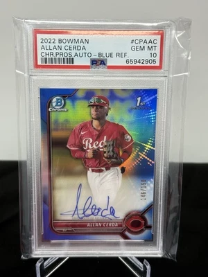 2022 BOWMAN CHROME PROSPECT AUTOS BLUE REFRACTOR ALLAN CERDA /150 PSA 10 #CPAAC - Image 1 of 2