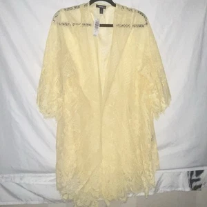 Torrid Boho Scallop Eyelash Lace Kimono Caftan Topper Soft Yellow Floral 3/4 - Picture 1 of 5