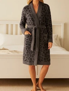 Barefoot Dreams Cozy Chic Leopard Print Gray Robe Women Xl - Picture 1 of 5