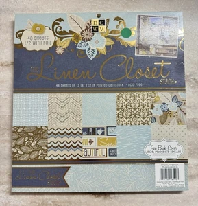 DCWV *LINEN CLOSET STACK* 12x12 Paper Pad 48 Sheets Blue/Gold COMPLETE - Picture 1 of 24