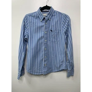 Abercrombie & Fitch Striped Long Sleeve Button-Up Shirt Blue Youth Boys Size XL - Picture 1 of 9