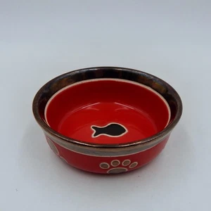 Spot klein 5 Zoll Ritz Kupferrand rot Steinzeug Katze Schale Fisch - Bild 1 von 9