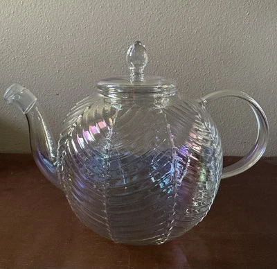 Tetera multicolor de borosilicato de vidrio artístico transparente iridiscente de 1 litro/1 cuarto Foto 1 de 4