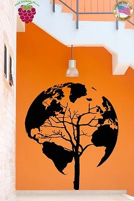 Wall Stickers Vinyl Decal Earth Tree World Map Cool Decor Living Room (z2076) - Image 1 of 3