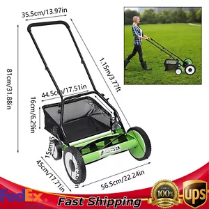 NEW?! Manual Hand Push Grass Cutter Lawn Mower Lawnmower 16in Cutting Width - Picture 1 of 18